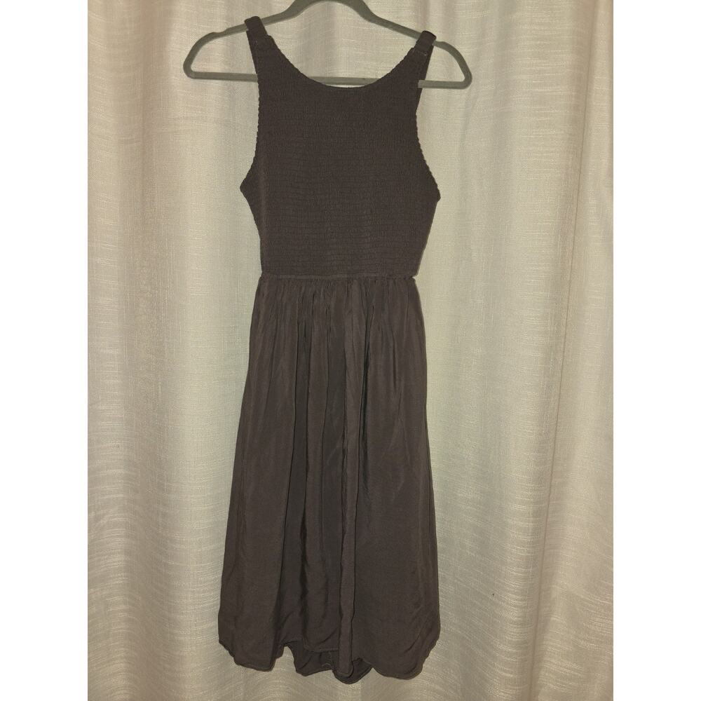 Women’s Gray Smocked Midi Dress Cutout Back Sleeveless Boho Cottagecore Large
